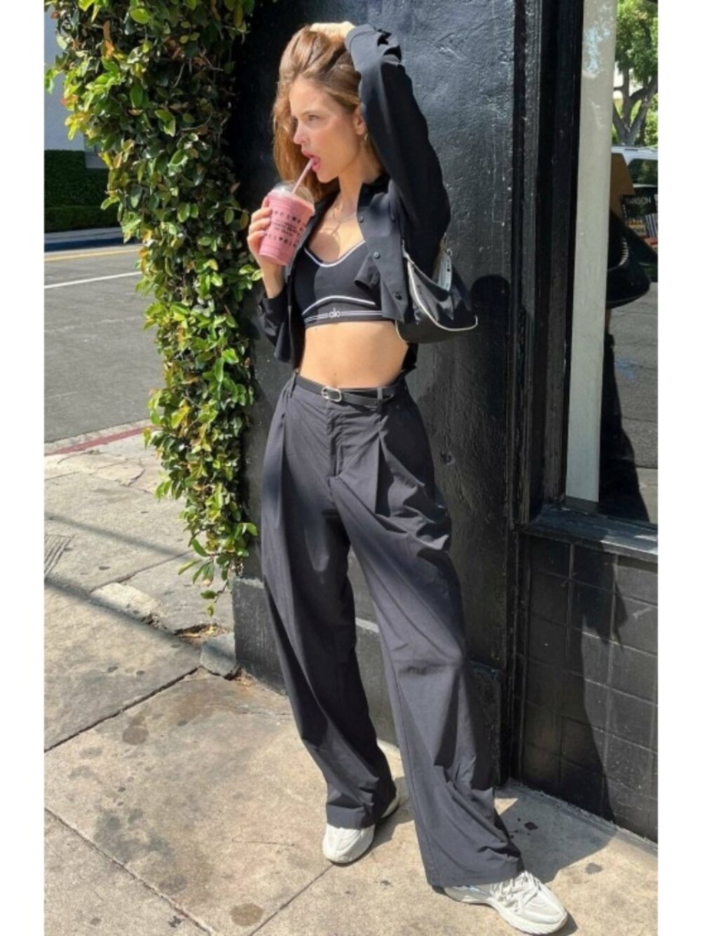 Alo High-Waist Pursuit Trousers Black Wide Leg Hi-Rise Waisted Slacks Pants M - Picture 11 of 17